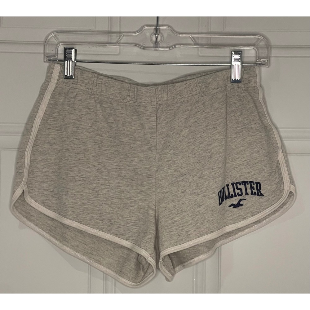 Hollister Women's Small Gray High Rise Dolphin Shorts Heathered Logo Athletic